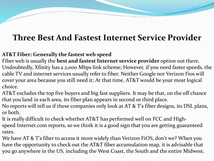 three best and fastest internet service provider