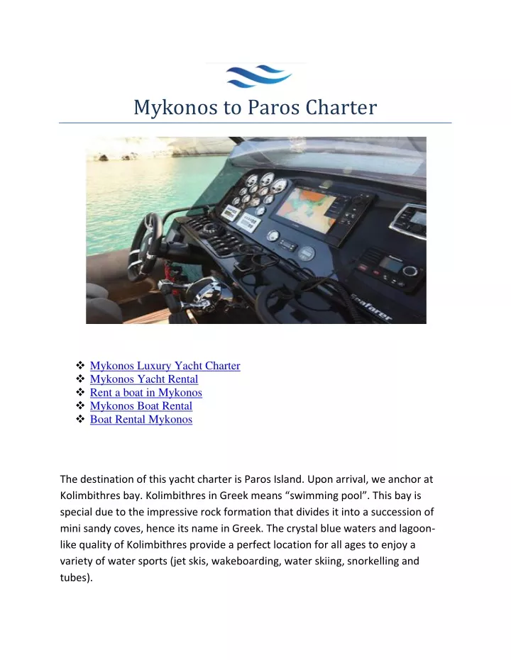 mykonos to paros charter