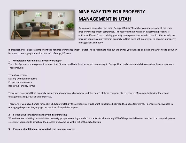 nine easy tips for property management in utah