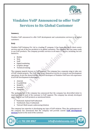vindaloo voip announced to offer voip services