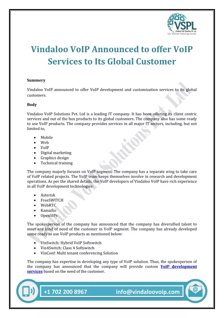 vindaloo voip announced to offer voip services