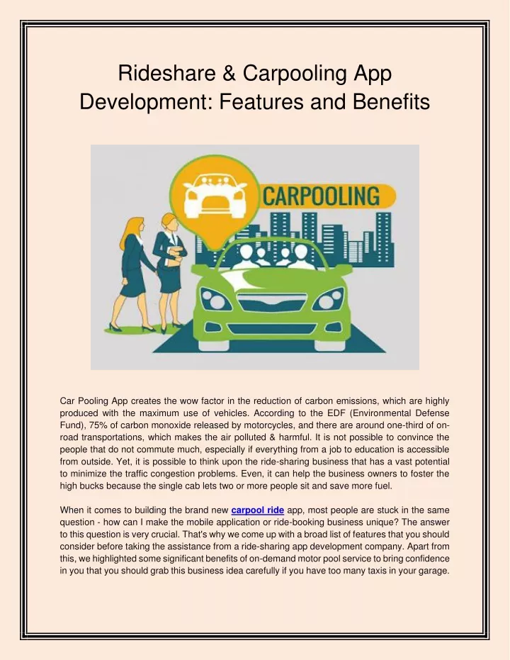 rideshare carpooling app development features