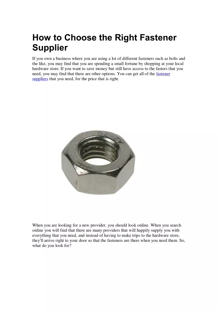 how to choose the right fastener supplier