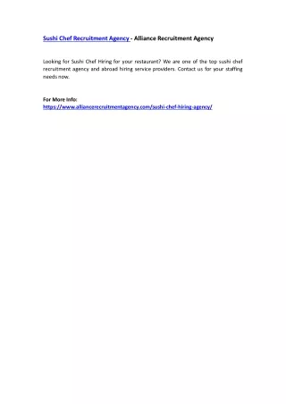 sushi chef recruitment agency alliance