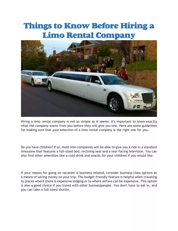 things to know before hiring a limo rental company