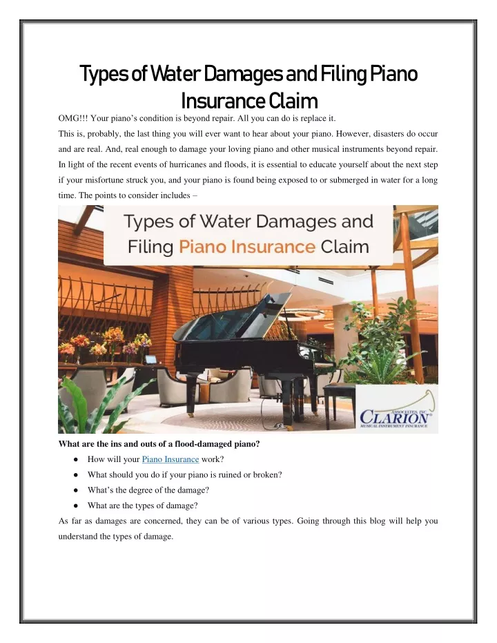 types of water damages and filing piano insurance