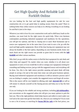 get high quality and reliable lull forklift online