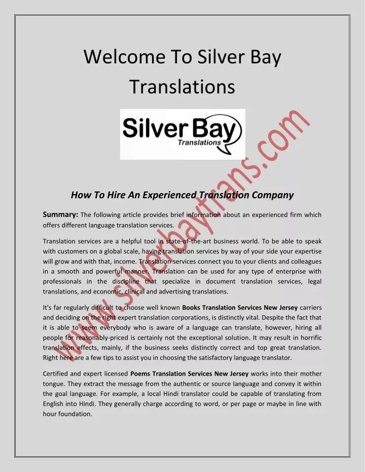 welcome to silver bay translations