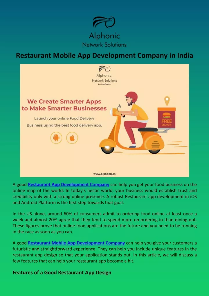 restaurant mobile app development company in india