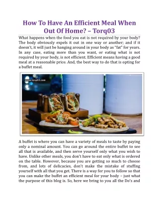 how to have an efficient meal when out of home