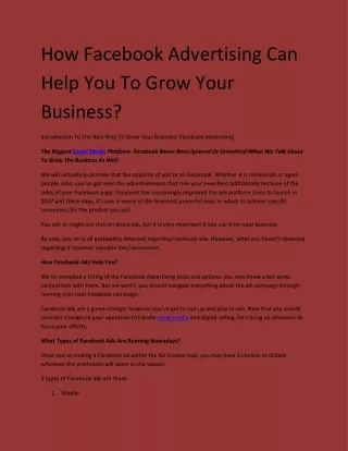 How Facebook Advertising Can Help You To Grow Your Business?