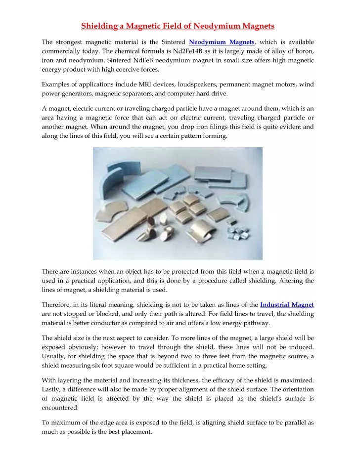 shielding a magnetic field of neodymium magnets