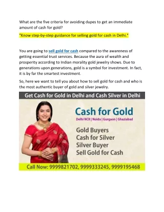 Gold Buyers and Cash fro Gold in Delhi NCR