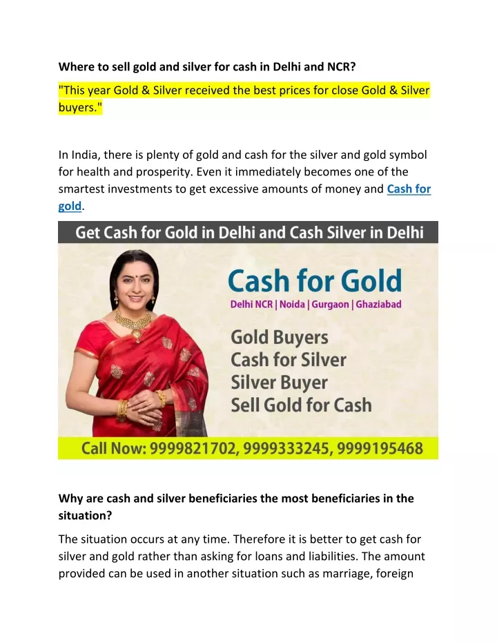 where to sell gold and silver for cash in delhi