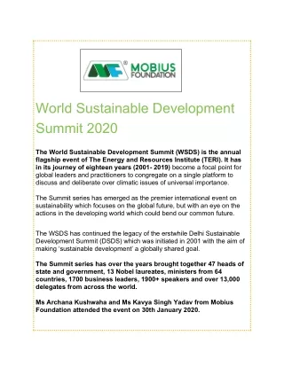 world sustainable development summit 2020