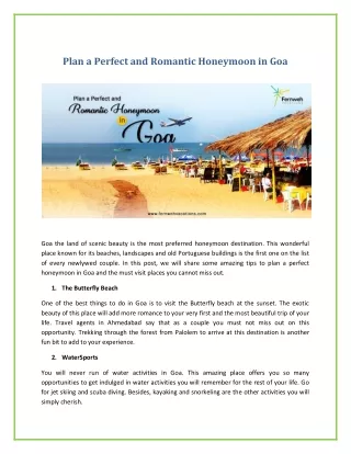 Amazing Tips to plan a Perfect Honeymoon in Goa
