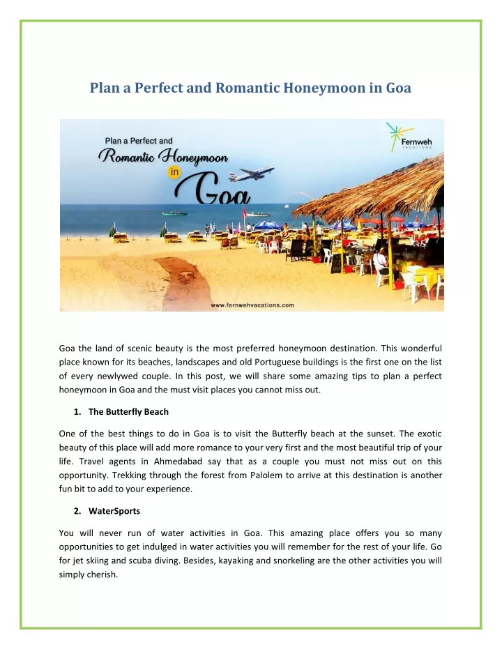 plan a perfect and romantic honeymoon in goa