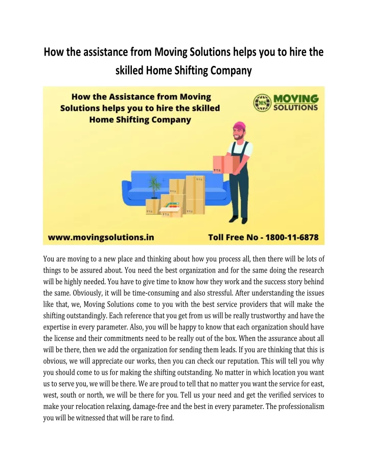 how the assistance from moving solutions helps