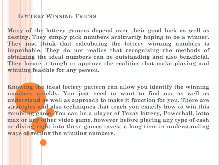 lottery winning tricks