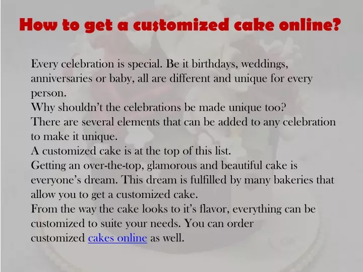 how to get a customized cake online