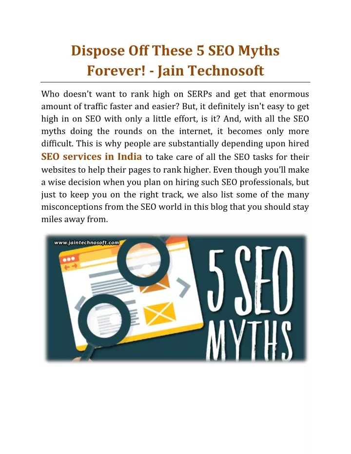 dispose off these 5 seo myths forever jain