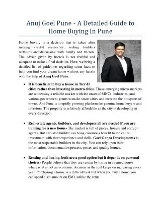 Anuj Goel Pune - A Detailed Guide to Home Buying In Pune