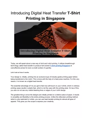 Introducing Digital Heat Transfer T-Shirt Printing in Singapore