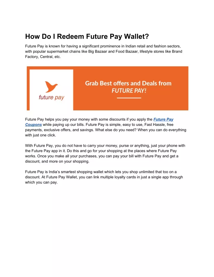 how do i redeem future pay wallet