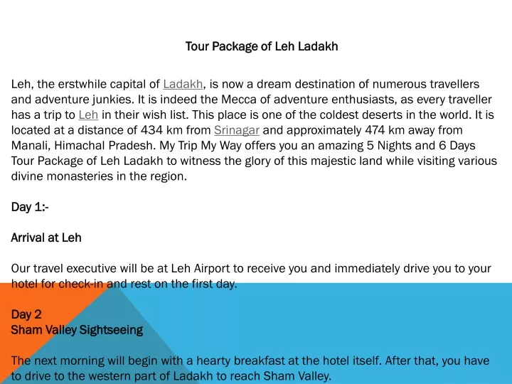 tour package of leh ladakh