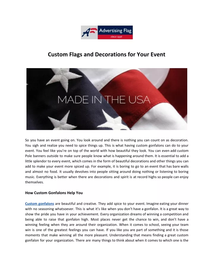custom flags and decorations for your event