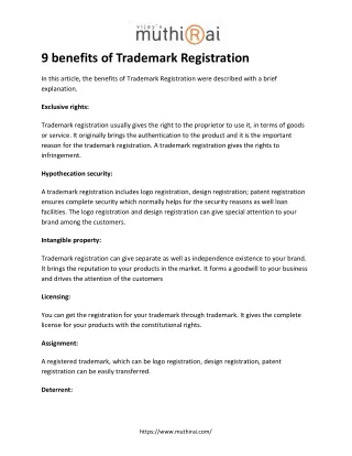 9 benefits of Trademark Registration