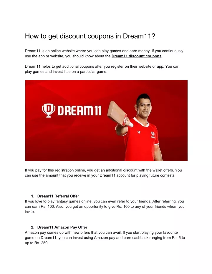 how to get discount coupons in dream11