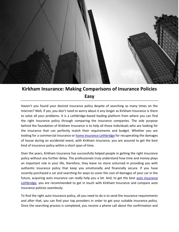 kirkham insurance making comparisons of insurance