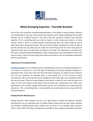 metal stamping expertise fourslide brackets