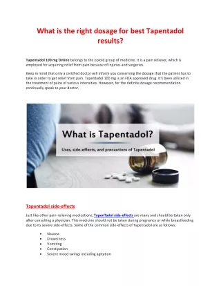What are the Tapentadol Side-effect, dosage, precautions?