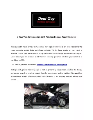 Paintless Dent Removal Salt lake city Utah - Dent Guy Dents