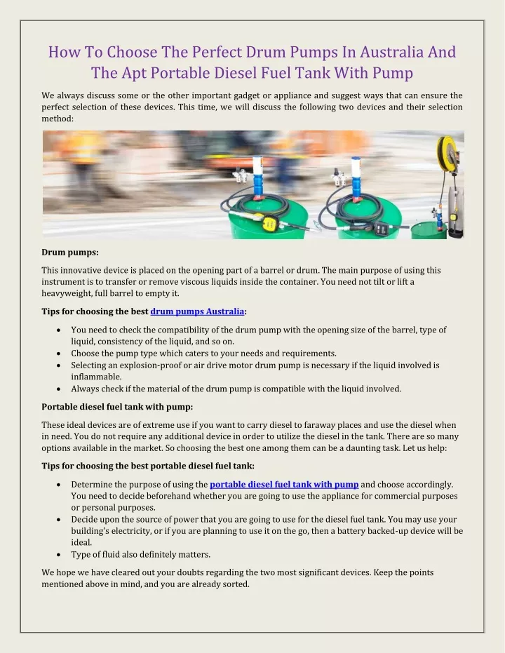 how to choose the perfect drum pumps in australia