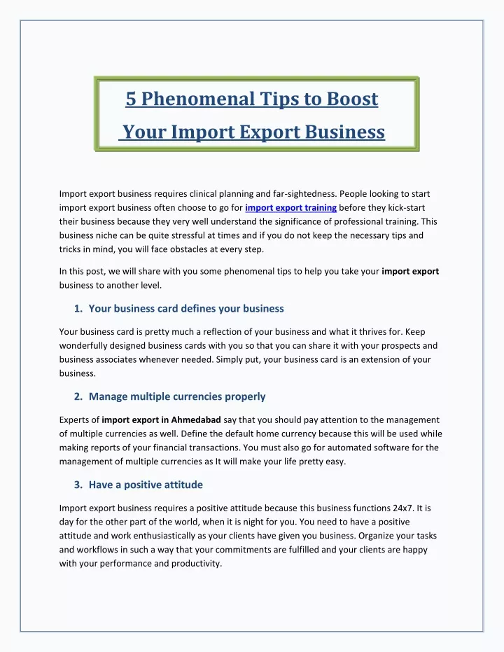 5 phenomenal tips to boost your import export