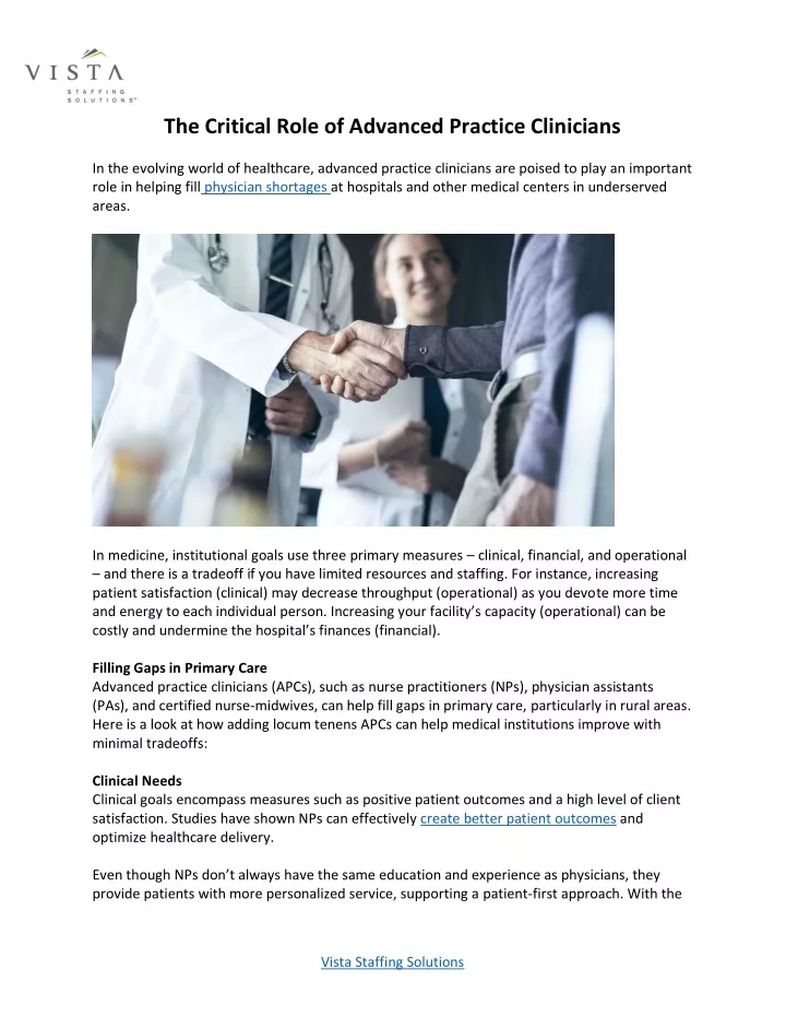 the critical role of advanced practice clinicians
