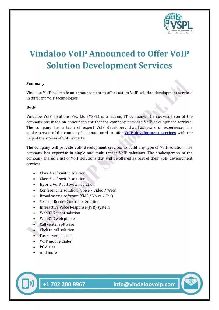 vindaloo voip announced to offer voip solution