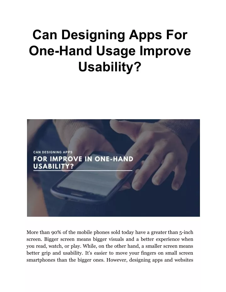 can designing apps for one hand usage improve