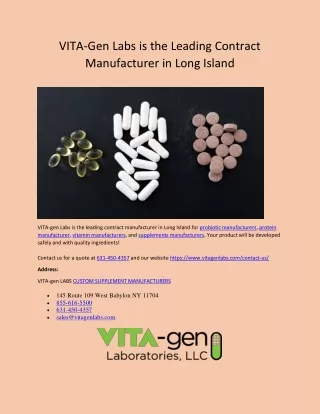 VITA-Gen Labs is the Leading Contract Manufacturer in Long Island