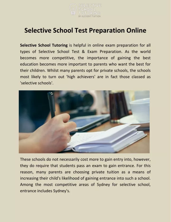 selective school test preparation online