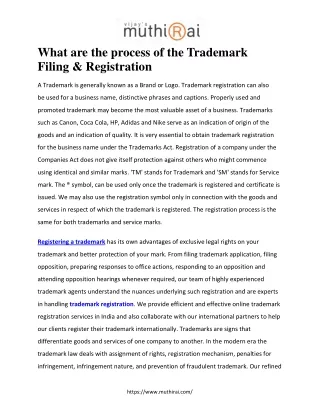 What are the process of the Trademark Filing & Registration