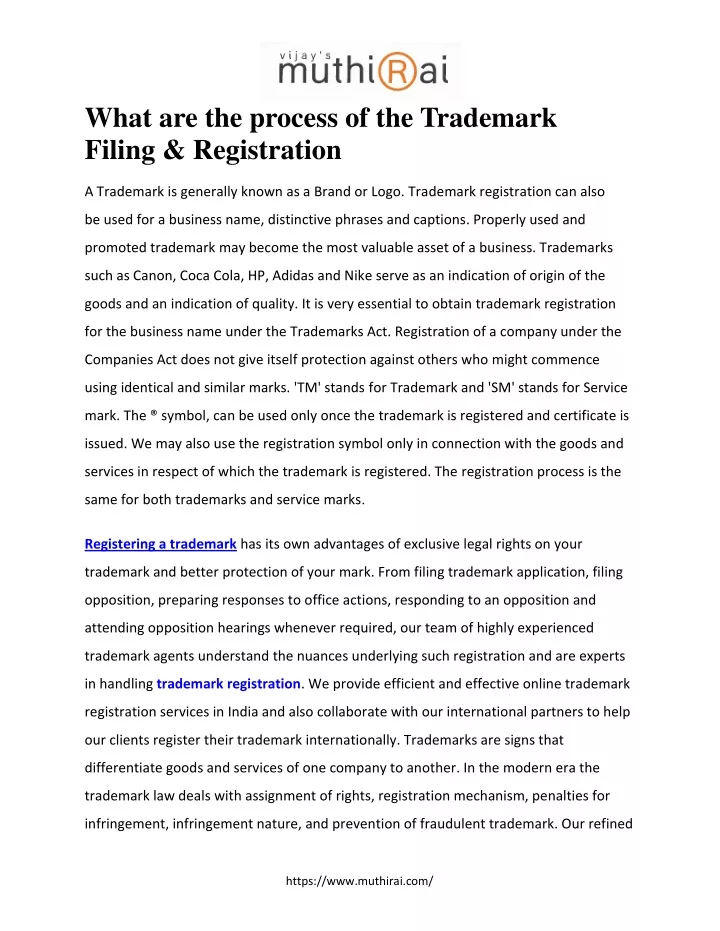 what are the process of the trademark filing
