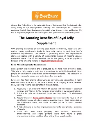 The Amazing Benefits of Royal Jelly Supplement