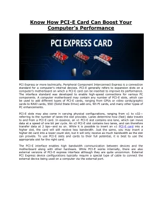 Know How PCI-E Card Can Boost Your Computer’s Performance