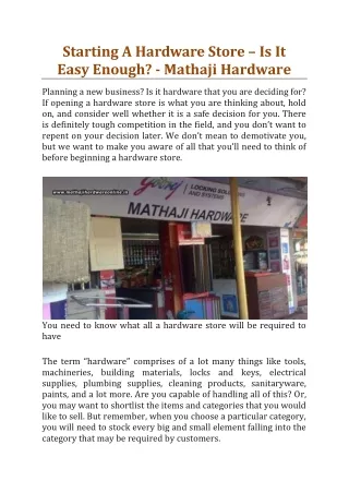 starting a hardware store is it easy enough