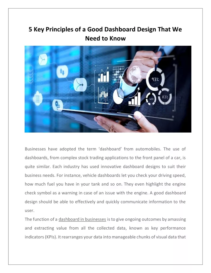 5 key principles of a good dashboard design that