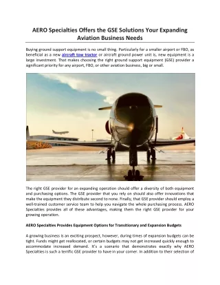 AERO Specialties Offers the GSE Solutions Your Expanding Aviation Business Needs